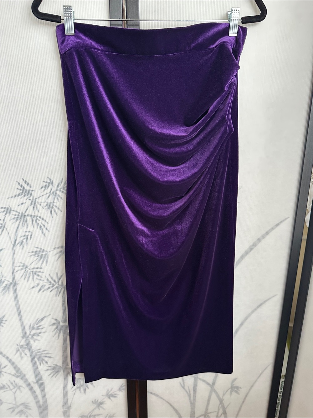 NWT Zara Elegant Draped Purple Velvet Skirt w/sides slit-see photo measurements